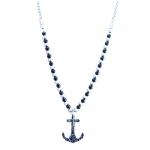 Stainless Steel Chain with Silver and Black Beads and Anchor Pendant